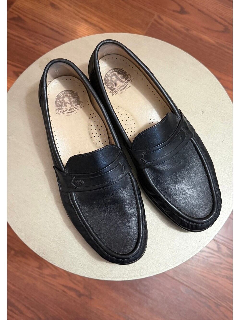 SAS Genuine Handsewn Black Leather Loafers - Made in USA